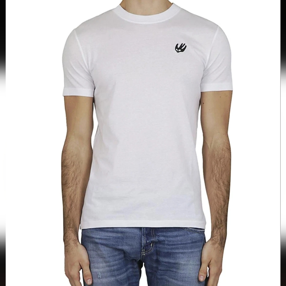 Alexander McQueen Swallow Shirt White T-Shirt with Embroidered Logo